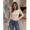 Zeagoo Women Long Sleeve Shirts Slim Fit Going Out Tops Crewneck Basic Tee | Stretchy Fitted Tops for Casual, Versatile T-Shirt, Soft Layering Shirts, Perfect for Summer and Fall Outfits(Beige)
