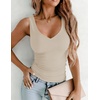 Zeagoo Womens Double Lined V Neck Tank Tops Summer Slim Fit Outfits | Casual Basic Layering Tank Tops, Sleeveless Tops For Women, Cute Going Out Tops, Womens Summer Tops, Women Fall Clothes(Almond)