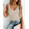 Zeagoo Womens Double Lined V Neck Tank Tops Summer Slim Fit Outfits | Casual Basic Layering Tank Tops, Sleeveless Tops For Women, Cute Going Out Tops, Womens Summer Tops, Women Fall Clothes(Almond)