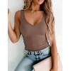 Zeagoo Womens Double Lined V Neck Tank Tops Summer Slim Fit Outfits | Casual Basic Layering Tank Tops, Sleeveless Tops For Women, Cute Going Out Tops, Womens Summer Tops, Women Fall Clothes(Brown)