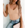 Zeagoo Womens Double Lined V Neck Tank Tops Summer Slim Fit Outfits | Casual Basic Layering Tank Tops, Sleeveless Tops For Women, Cute Going Out Tops, Womens Summer Tops, Women Fall Clothes(Tan)