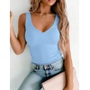 Zeagoo Womens Double Lined V Neck Tank Tops Summer Slim Fit Outfits | Casual Basic Layering Tank Tops, Sleeveless Tops For Women, Cute Going Out Tops, Womens Summer Tops, Women Fall Clothes(Light Blue)
