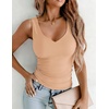 Zeagoo Womens Double Lined V Neck Tank Tops Summer Slim Fit Outfits | Casual Basic Layering Tank Tops, Sleeveless Tops For Women, Cute Going Out Tops, Womens Summer Tops, Women Fall Clothes(Tan)