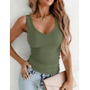 Zeagoo Womens Double Lined V Neck Tank Tops Summer Slim Fit Outfits | Casual Basic Layering Tank Tops, Sleeveless Tops For Women, Cute Going Out Tops, Womens Summer Tops, Women Fall Clothes(Army Green)