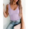 Zeagoo Womens Double Lined V Neck Tank Tops Summer Slim Fit Outfits | Casual Basic Layering Tank Tops, Sleeveless Tops For Women, Cute Going Out Tops, Womens Summer Tops, Women Fall Clothes(Light Purple)