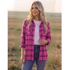 Zeagoo Womens Plaid Flannel Shirt Long Sleeve Top Casual Button Down Blouse | Flannel Plaid Shirt,Cotton Fabric,Loose Fit Blouse,Business Casual Outfits,2026 Fashion Fall Western Shacket Jacket(Hot Pink)