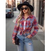 Zeagoo Womens Plaid Flannel Shirt Long Sleeve Top Casual Button Down Blouse | Flannel Plaid Shirt,Cotton Fabric,Loose Fit Blouse,Business Casual Outfits,2026 Fashion Fall Western Shacket Jacket(Red Blue)