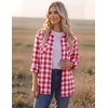 Zeagoo Womens Plaid Flannel Shirt Long Sleeve Top Casual Button Down Blouse | Flannel Plaid Shirt,Cotton Fabric,Loose Fit Blouse,Business Casual Outfits,2026 Fashion Fall Western Shacket Jacket(1-watermelon Red)