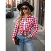 Zeagoo Womens Plaid Flannel Shirt Long Sleeve Top Casual Button Down Blouse | Flannel Plaid Shirt,Cotton Fabric,Loose Fit Blouse,Business Casual Outfits,2026 Fashion Fall Western Shacket Jacket(1-watermelon Red)