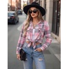 Zeagoo Womens Plaid Flannel Shirt Long Sleeve Top Casual Button Down Blouse | Flannel Plaid Shirt,Cotton Fabric,Loose Fit Blouse,Business Casual Outfits,2026 Fashion Fall Western Shacket Jacket(Pink White)
