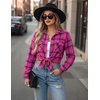 Zeagoo Womens Plaid Flannel Shirt Long Sleeve Top Casual Button Down Blouse | Flannel Plaid Shirt,Cotton Fabric,Loose Fit Blouse,Business Casual Outfits,2026 Fashion Fall Western Shacket Jacket(Hot Pink)