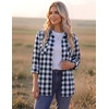 Zeagoo Womens Plaid Flannel Shirt Long Sleeve Top Casual Button Down Blouse | Flannel Plaid Shirt,Cotton Fabric,Loose Fit Blouse,Business Casual Outfits,2026 Fashion Fall Western Shacket Jacket(Dark Blue)