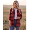 Zeagoo Womens Plaid Flannel Shirt Long Sleeve Top Casual Button Down Blouse | Flannel Plaid Shirt,Cotton Fabric,Loose Fit Blouse,Business Casual Outfits,2026 Fashion Fall Western Shacket Jacket(1-red)