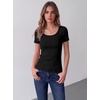 Zeagoo Womens Tops Short Sleeve Rib Knit Basic Tee Scoop Neck Fitted Shirt | Work casual clothes, ribbed summer fall layering(1-black)