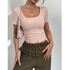 Zeagoo Womens Tops Short Sleeve Rib Knit Basic Tee Scoop Neck Fitted Shirt | Work casual clothes, ribbed summer fall layering(Apricot)