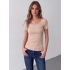 Zeagoo Womens Tops Short Sleeve Rib Knit Basic Tee Scoop Neck Fitted Shirt | Work casual clothes, ribbed summer fall layering(Apricot)
