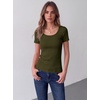 Zeagoo Womens Tops Short Sleeve Rib Knit Basic Tee Scoop Neck Fitted Shirt | Work casual clothes, ribbed summer fall layering(Army Green)