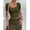 Zeagoo Womens Tops Short Sleeve Rib Knit Basic Tee Scoop Neck Fitted Shirt | Work casual clothes, ribbed summer fall layering(Army Green)