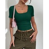 Zeagoo Womens Tops Short Sleeve Rib Knit Basic Tee Scoop Neck Fitted Shirt | Work casual clothes, ribbed summer fall layering(Dark Green)