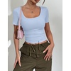 Zeagoo Womens Tops Short Sleeve Rib Knit Basic Tee Scoop Neck Fitted Shirt | Work casual clothes, ribbed summer fall layering(Light Blue)