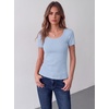 Zeagoo Womens Tops Short Sleeve Rib Knit Basic Tee Scoop Neck Fitted Shirt | Work casual clothes, ribbed summer fall layering(Light Blue)
