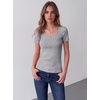 Zeagoo Womens Tops Short Sleeve Rib Knit Basic Tee Scoop Neck Fitted Shirt | Work casual clothes, ribbed summer fall layering(Light Grey)