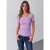Zeagoo Womens Tops Short Sleeve Rib Knit Basic Tee Scoop Neck Fitted Shirt | Work casual clothes, ribbed summer fall layering(Light Purple)