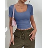 Zeagoo Womens Tops Short Sleeve Rib Knit Basic Tee Scoop Neck Fitted Shirt | Work casual clothes, ribbed summer fall layering(Navy)