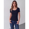 Zeagoo Womens Tops Short Sleeve Rib Knit Basic Tee Scoop Neck Fitted Shirt | Work casual clothes, ribbed summer fall layering(Navy Blue)