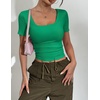 Zeagoo Womens Tops Short Sleeve Rib Knit Basic Tee Scoop Neck Fitted Shirt | Work casual clothes, ribbed summer fall layering(Oasis)