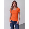 Zeagoo Womens Tops Short Sleeve Rib Knit Basic Tee Scoop Neck Fitted Shirt | Work casual clothes, ribbed summer fall layering(Orange)