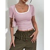 Zeagoo Womens Tops Short Sleeve Rib Knit Basic Tee Scoop Neck Fitted Shirt | Work casual clothes, ribbed summer fall layering(Pink White Stripes)