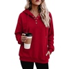 Zeagoo Hoodies for Women Casual Button Collar Drawstring Long Sleeve Hooded Sweatshirt Pullover Tops for Fall Winter 2026(Red)