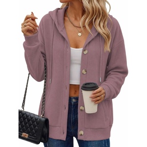 Zeagoo Hoodie for Women Hooded Sweatshirt Button Hoodies With Pockets Comfy Fleece Jackets 2026 Fashion S-3XL(Ash Pink)