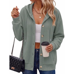 Zeagoo Hoodie for Women Hooded Sweatshirt Button Hoodies With Pockets Comfy Fleece Jackets 2026 Fashion S-3XL(Gray-green)