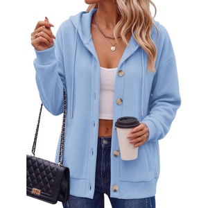 Zeagoo Hoodie for Women Hooded Sweatshirt Button Hoodies With Pockets Comfy Fleece Jackets 2026 Fashion S-3XL(Light Blue)