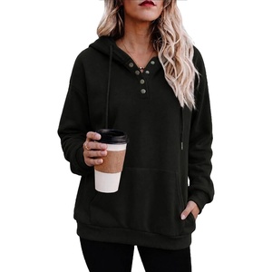 Zeagoo Hoodies for Women Casual Button Collar Drawstring Long Sleeve Hooded Sweatshirt Pullover Tops for Fall Winter 2026(A01-black)