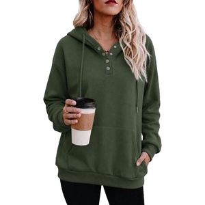 Zeagoo Hoodies for Women Casual Button Collar Drawstring Long Sleeve Hooded Sweatshirt Pullover Tops for Fall Winter 2026(Army Green)