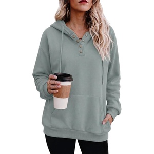 Zeagoo Hoodies for Women Casual Button Collar Drawstring Long Sleeve Hooded Sweatshirt Pullover Tops for Fall Winter 2026(Gray Green)
