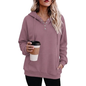 Zeagoo Hoodies for Women Casual Button Collar Drawstring Long Sleeve Hooded Sweatshirt Pullover Tops for Fall Winter 2026(Gray Pink)