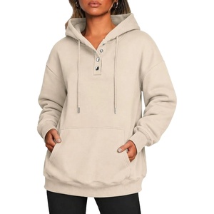 Zeagoo Hoodies for Women Casual Button Collar Drawstring Long Sleeve Hooded Sweatshirt Pullover Tops for Fall Winter 2026(Moon Grey)