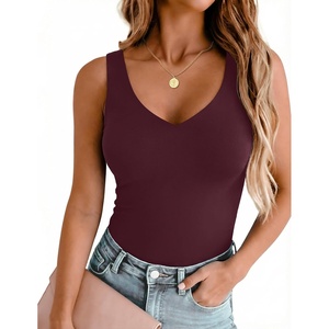 Zeagoo Womens Double Lined V Neck Tank Tops Summer Slim Fit Outfits | Casual Basic Layering Tank Tops, Sleeveless Tops For Women, Cute Going Out Tops, Womens Summer Tops, Women Fall Clothes(Wine Red)