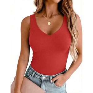 Zeagoo Womens Double Lined V Neck Tank Tops Summer Slim Fit Outfits | Casual Basic Layering Tank Tops, Sleeveless Tops For Women, Cute Going Out Tops, Womens Summer Tops, Women Fall Clothes(Red)