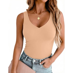 Zeagoo Womens Double Lined V Neck Tank Tops Summer Slim Fit Outfits | Casual Basic Layering Tank Tops, Sleeveless Tops For Women, Cute Going Out Tops, Womens Summer Tops, Women Fall Clothes(Tan)