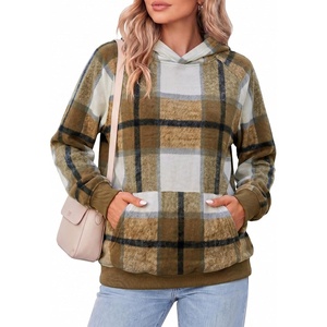 Zeagoo Womens Oversized Hoodies Pullover Fleece Hooded Sweatshirt Trendy | Comfort Hoodie, Womens Fall Clothes, Kangaroo Pocket, Raglan Sleeves, Long Sleeve, Solid Color, Casual, Winter, Midweight(Khaki Grey Plaid)