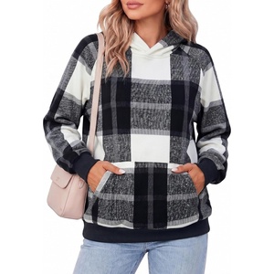 Zeagoo Womens Oversized Hoodies Pullover Fleece Hooded Sweatshirt Trendy | Comfort Hoodie, Womens Fall Clothes, Kangaroo Pocket, Raglan Sleeves, Long Sleeve, Solid Color, Casual, Winter, Midweight(Black White Plaid)