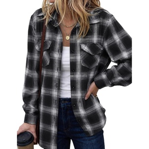 Zeagoo Womens Plaid Flannel Shirt Long Sleeve Top Casual Button Down Blouse | Flannel Plaid Shirt,Cotton Fabric,Loose Fit Blouse,Business Casual Outfits,2026 Fashion Fall Western Shacket Jacket(Black White)