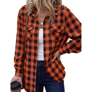 Zeagoo Womens Plaid Flannel Shirt Long Sleeve Top Casual Button Down Blouse | Flannel Plaid Shirt,Cotton Fabric,Loose Fit Blouse,Business Casual Outfits,2026 Fashion Fall Western Shacket Jacket(Orange Black)