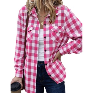 Zeagoo Womens Plaid Flannel Shirt Long Sleeve Top Casual Button Down Blouse | Flannel Plaid Shirt,Cotton Fabric,Loose Fit Blouse,Business Casual Outfits,2026 Fashion Fall Western Shacket Jacket(1-rose)