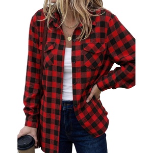Zeagoo Womens Plaid Flannel Shirt Long Sleeve Top Casual Button Down Blouse | Flannel Plaid Shirt,Cotton Fabric,Loose Fit Blouse,Business Casual Outfits,2026 Fashion Fall Western Shacket Jacket(1-red)